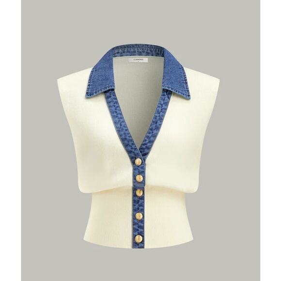 Commense Denim Trim Metal Button Knit Vest – Size L (US 8/10) – New With Tags - Picture 1 of 5